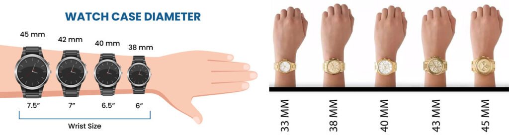 راهنمای سایز قاب ساعت برای دست‌های ظریف و متوسط و درشت